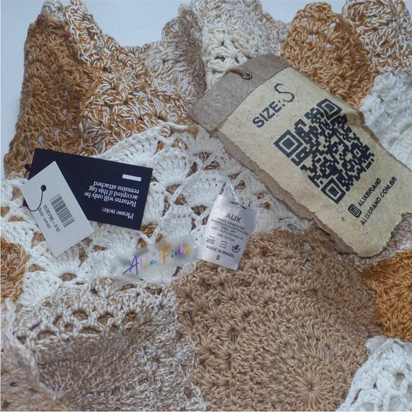 Crochet Patchwork Dress in Cream and Brown - Picture 5 of 5